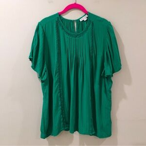 Knox Rose Women Plus 1X Green Short Sleeve Blouse Top Boho Resortwear